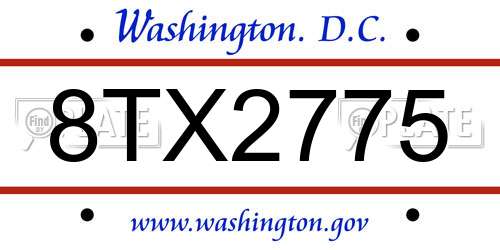 8TX2775 District Of Columbia License Plate