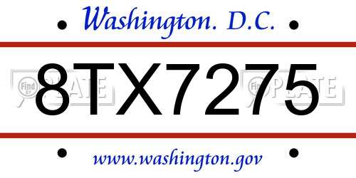 8TX7275 District Of Columbia License Plate