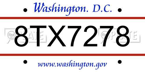 8TX7278 District Of Columbia License Plate