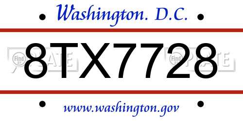 8TX7728 District Of Columbia License Plate