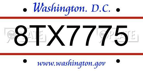8TX7775 District Of Columbia License Plate