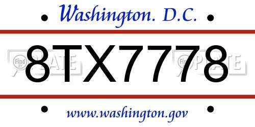 8TX7778 District Of Columbia License Plate