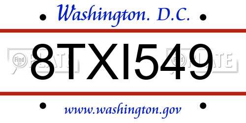 8TXI549 District Of Columbia License Plate