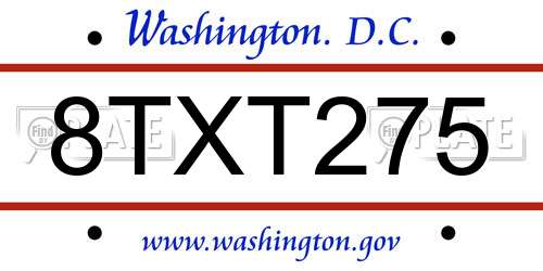 8TXT275 District Of Columbia License Plate