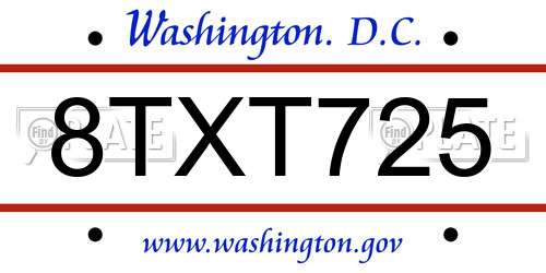 8TXT725 District Of Columbia License Plate