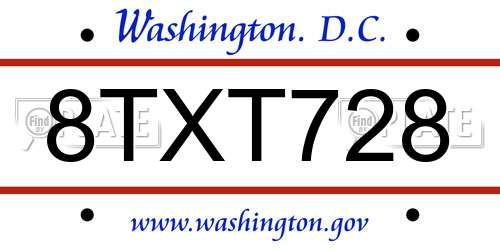 8TXT728 District Of Columbia License Plate