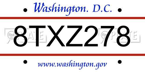 8TXZ278 District Of Columbia License Plate