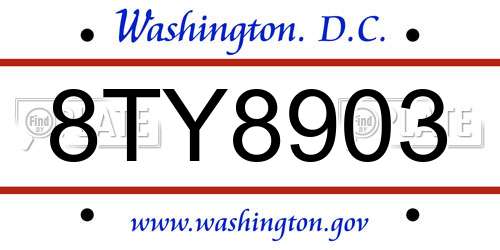 8TY8903 District Of Columbia License Plate