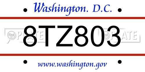 8TZ803 District Of Columbia License Plate
