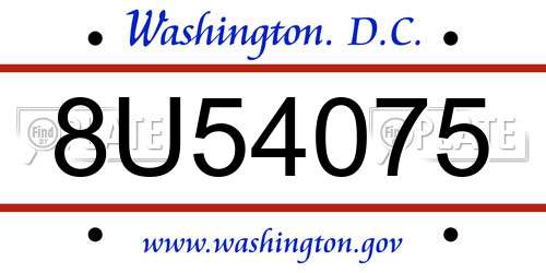 8U54075 District Of Columbia License Plate