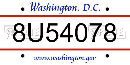 8U54078 District Of Columbia License Plate