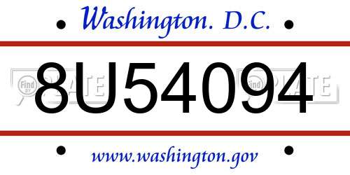 8U54094 District Of Columbia License Plate