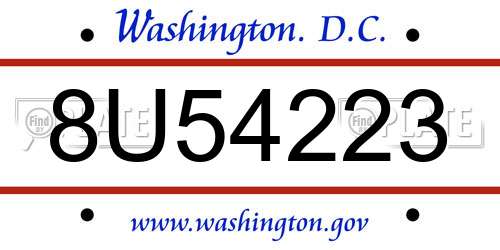8U54223 District Of Columbia License Plate