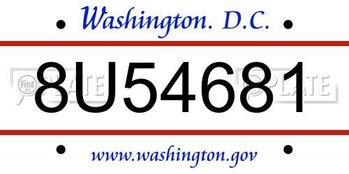 8U54681 District Of Columbia License Plate