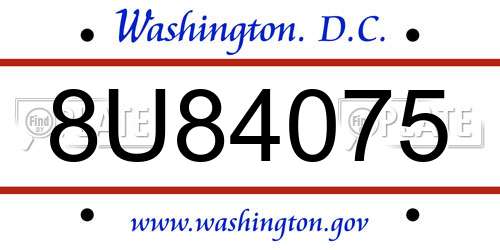 8U84075 District Of Columbia License Plate