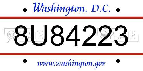 8U84223 District Of Columbia License Plate
