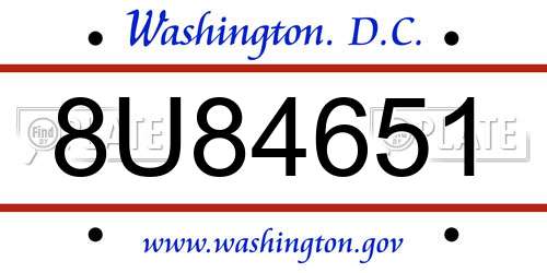 8U84651 District Of Columbia License Plate