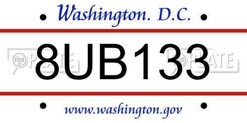 8UB133 District Of Columbia License Plate