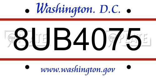 8UB4075 District Of Columbia License Plate