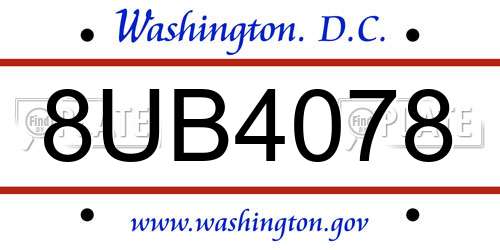 8UB4078 District Of Columbia License Plate