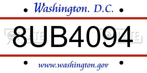 8UB4094 District Of Columbia License Plate