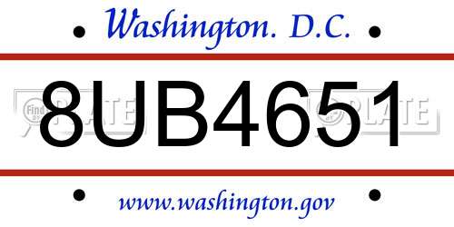 8UB4651 District Of Columbia License Plate