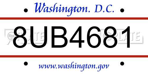 8UB4681 District Of Columbia License Plate