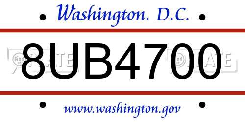8UB4700 District Of Columbia License Plate