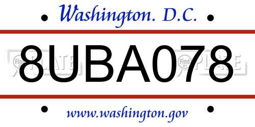 8UBA078 District Of Columbia License Plate