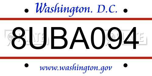 8UBA094 District Of Columbia License Plate