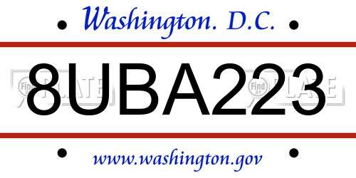 8UBA223 District Of Columbia License Plate