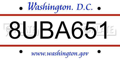 8UBA651 District Of Columbia License Plate