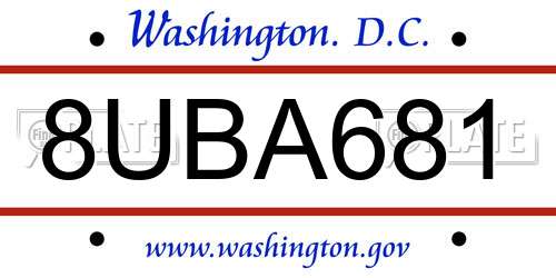 8UBA681 District Of Columbia License Plate