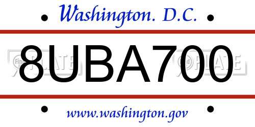 8UBA700 District Of Columbia License Plate