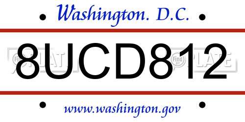 8UCD812 District Of Columbia License Plate