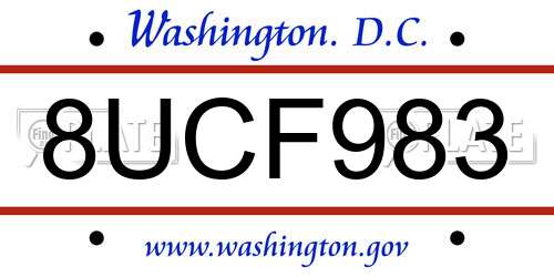 8UCF983 District Of Columbia License Plate