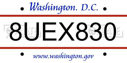 8UEX830 District Of Columbia License Plate