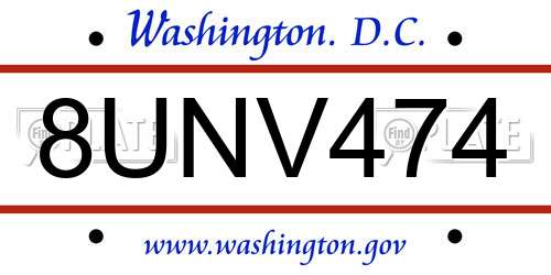 8UNV474 District Of Columbia License Plate