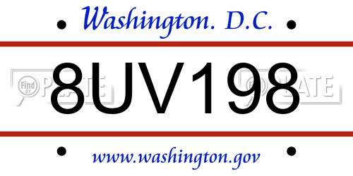 8UV198 District Of Columbia License Plate