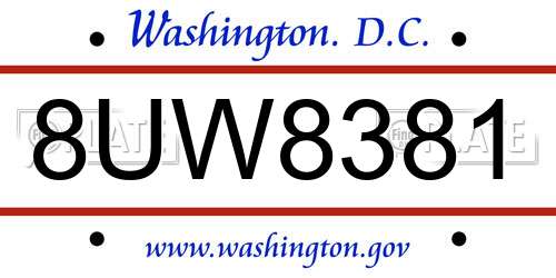 8UW8381 District Of Columbia License Plate