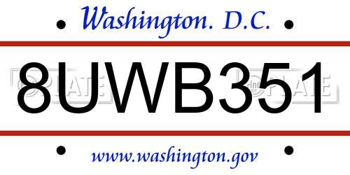 8UWB351 District Of Columbia License Plate