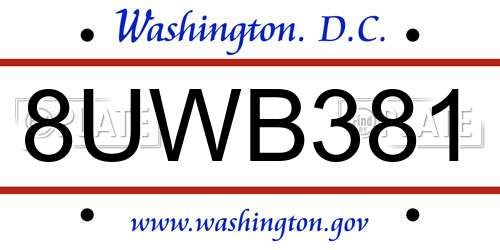 8UWB381 District Of Columbia License Plate