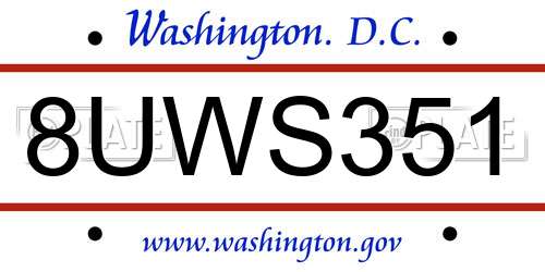 8UWS351 District Of Columbia License Plate