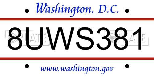 8UWS381 District Of Columbia License Plate