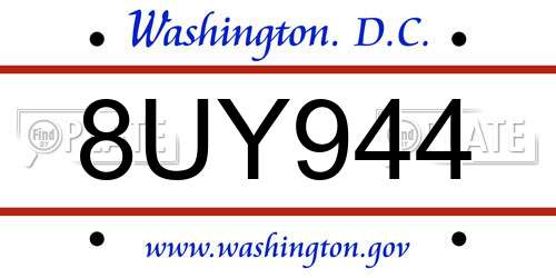 8UY944 District Of Columbia License Plate
