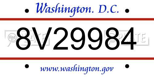 8V29984 District Of Columbia License Plate