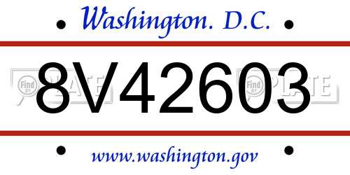 8V42603 District Of Columbia License Plate