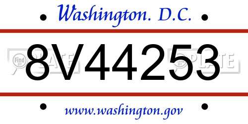 8V44253 District Of Columbia License Plate