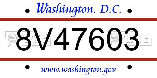 8V47603 District Of Columbia License Plate