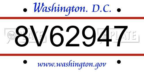 8V62947 District Of Columbia License Plate